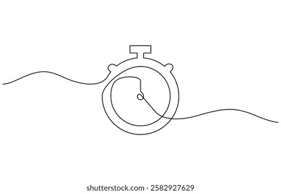 Stopwatch in one continuous single line art drawing, Clock continuous line vector illustration Ttme line drawn illustration.