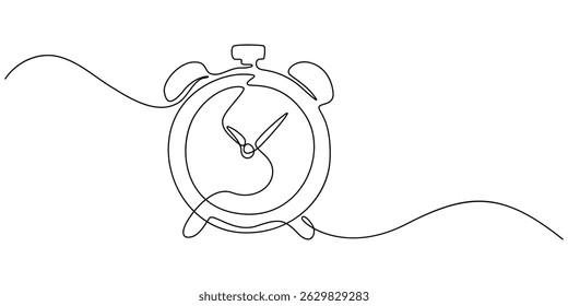 Stopwatch in one continuous single line art drawing, Clock continuous line vector illustration Ttme line drawn illustration, Continuous one line drawing clock icon with doodle hand drawn style. Alarm