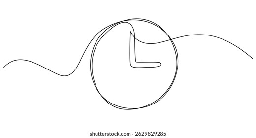 Stopwatch in one continuous single line art drawing, Clock continuous line vector illustration Ttme line drawn illustration, Continuous one line drawing clock icon with doodle hand drawn style. Alarm