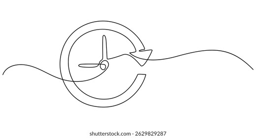 Stopwatch in one continuous single line art drawing, Clock continuous line vector illustration Ttme line drawn illustration, Continuous one line drawing clock icon with doodle hand drawn style. Alarm