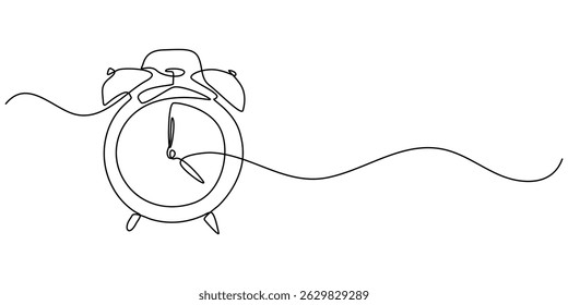 Stopwatch in one continuous single line art drawing, Clock continuous line vector illustration Ttme line drawn illustration, Continuous one line drawing clock icon with doodle hand drawn style. Alarm