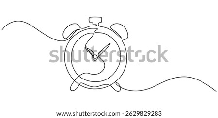 Stopwatch in one continuous single line art drawing, Clock continuous line vector illustration Ttme line drawn illustration, Continuous one line drawing clock icon with doodle hand drawn style. Alarm