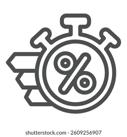 Stopwatch with percent line icon, black friday concept. Vector graphics. Clock timer for discount time, shopping sign on white background, outline style icon for mobile or web design