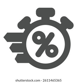 Stopwatch with percent solid icon, black friday concept. Vector graphics. Clock timer for discount time, shopping sign on white background, glyph style icon for mobile or web design