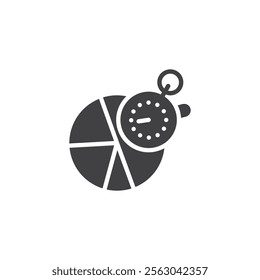 A stopwatch with a pie chart vector icon. filled flat sign for mobile concept and web design. In-Play Odds glyph icon. Symbol, logo illustration. Vector graphics