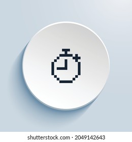 diseño de iconos de arte de píxeles de cronómetro. Forma de círculo de estilo de botón aislada en fondo blanco. Ilustración del vector