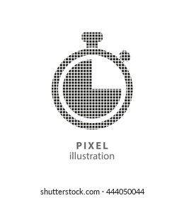 Stopwatch - pixel icon. Vector Illustration. Design logo element. Isolated on white background. It is easy to change to any color.