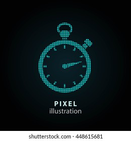 Stopwatch - pixel icon. Vector Illustration. Design logo element. Isolated on black background. It is easy to change to any color.