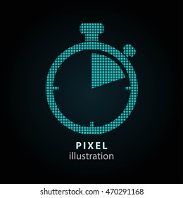 Stopwatch - pixel icon. Vector Illustration. Design logo element. Isolated on black background. It is easy to change to any color.