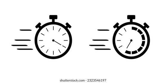 Stopwatch, quick timer icon. Delivery logo. Stopwatch, delivery icon, timer symbol. Compass, clock sign symbol. Fast time timer. Management, deadline concept.