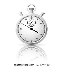 Stopwatch realictic vector object with shadow and reflection, time measurement concept, 3d vector object, eps 10