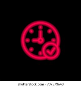 Stopwatch red glowing neon ui ux icon. Glowing sign logo vector