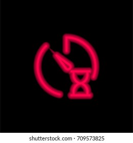 Stopwatch red glowing neon ui ux icon. Glowing sign logo vector
