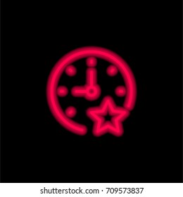 Stopwatch red glowing neon ui ux icon. Glowing sign logo vector