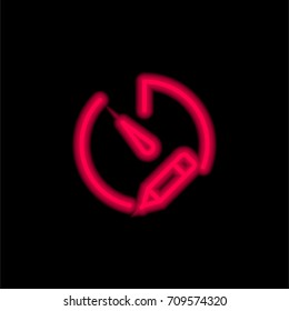 Stopwatch red glowing neon ui ux icon. Glowing sign logo vector