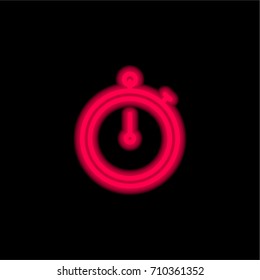 Stopwatch red glowing neon ui ux icon. Glowing sign logo vector
