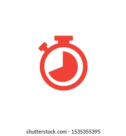 Stopwatch Red Icon On White Background. Red Flat Style Vector Illustration.