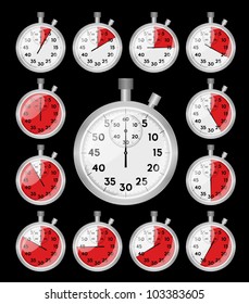 Stopwatch red on black, vector, 10eps.