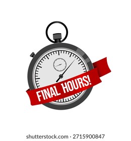 Cronómetro con cinta roja y texto de las horas finales, Ilustración vectorial	