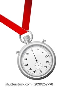 Stopwatch with red ribbon front view isolated on a white background