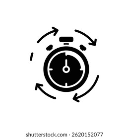 Stopwatch with Repeat Loop Arrows Black Filled Icon