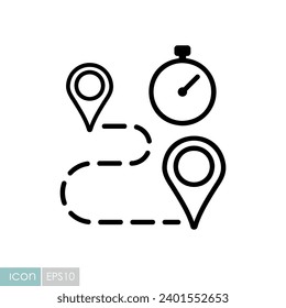 Icono de vector de destino de destino de ruta y cronómetro. Símbolo gráfico del sitio web de fitness y pérdida de peso y diseño de aplicaciones, logotipo, aplicación, interfaz de usuario