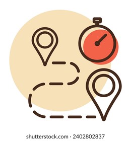 Stopwatch and route destination vector icon. Graph symbol for fitness and weight loss web site and apps design, logo, app, UI