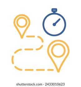 Stopwatch and route destination vector icon. Graph symbol for fitness and weight loss web site and apps design, logo, app, UI