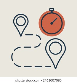 Stopwatch and route destination vector icon. Graph symbol for fitness and weight loss web site and apps design, logo, app, UI