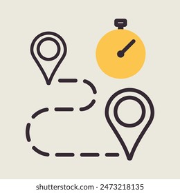 Stopwatch and route destination vector icon. Graph symbol for fitness and weight loss web site and apps design, logo, app, UI
