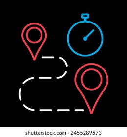 Cronómetro y Vector de ruta de destino sobre fondo negro. Símbolo gráfico para el Sitio web de la aptitud y de la pérdida de peso y diseño de los App, logotipo, App, UI