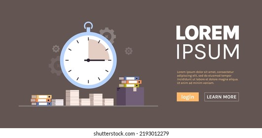 Stopwatch running in office hurry at work deadline time management concept flat vector illustration.
