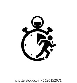Stopwatch with Running Person Icon Black Filled Icon