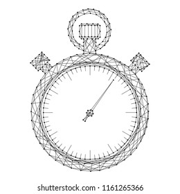 Stopwatch schematic picture from futuristic polygonal black lines and dots. Vector illustration.