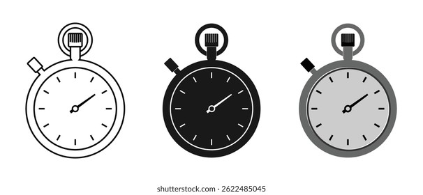 stopwatch set design, in outline style, solid black and grey. editable vector eps 10.