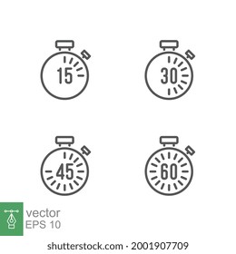 stopwatch set for every 15 minutes icon. countdown analog timer deadline Set. Clock dial with showing minute in four style can be use for app. vector illustration. Design on white background. EPS 10