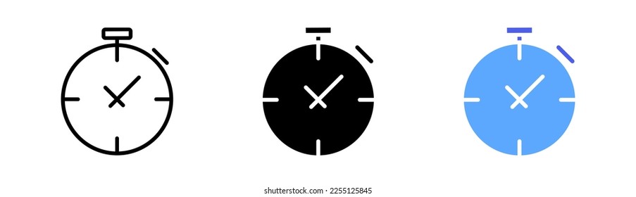 Stopwatch set icon. Wall Clock, 24 on 7, time, hour, minute, second, day, clock hand, time management. Punctuality concept. Vector icon in line, black and colorful style on white background