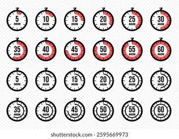 Stopwatch shows from 5 to 60 minutes vector design
