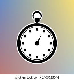 Stopwatch sign illustration. Black icon in white shell at pastel color background. Illustration.