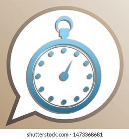 Stopwatch sign illustration. Bright cerulean icon in white speech balloon at pale taupe background. Illustration.