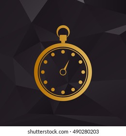 Stopwatch sign illustration. Golden style on background with polygons.