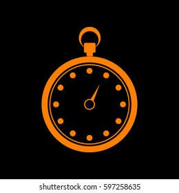 Stopwatch sign illustration. Orange icon on black background.