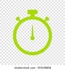 Stopwatch sign illustration. Vector. Chartreuse icon on transparent background.