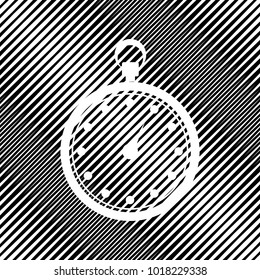 Stopwatch sign illustration. Vector. Icon. Hole in moire background.