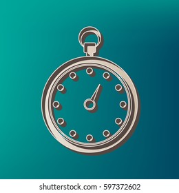 Stopwatch sign illustration. Vector. Icon printed at 3d on sea color background.