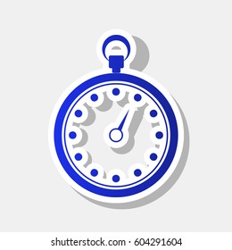 Stopwatch sign illustration. Vector. New year bluish icon with outside stroke and gray shadow on light gray background.