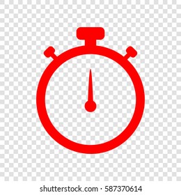 Stopwatch sign illustration. Vector. Red icon on transparent background.