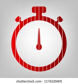 Stopwatch sign illustration. Vector. Vertically divided icon with colors from reddish gradient in gray background with light in center.