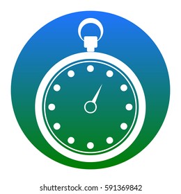 Stopwatch sign illustration. Vector. White icon in bluish circle on white background. Isolated.