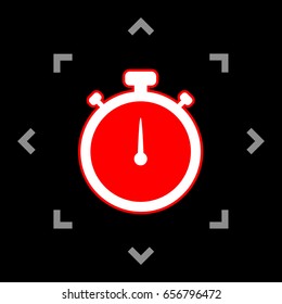 Stopwatch sign illustration. Vector. White icon in gray focus like mandala on black background.